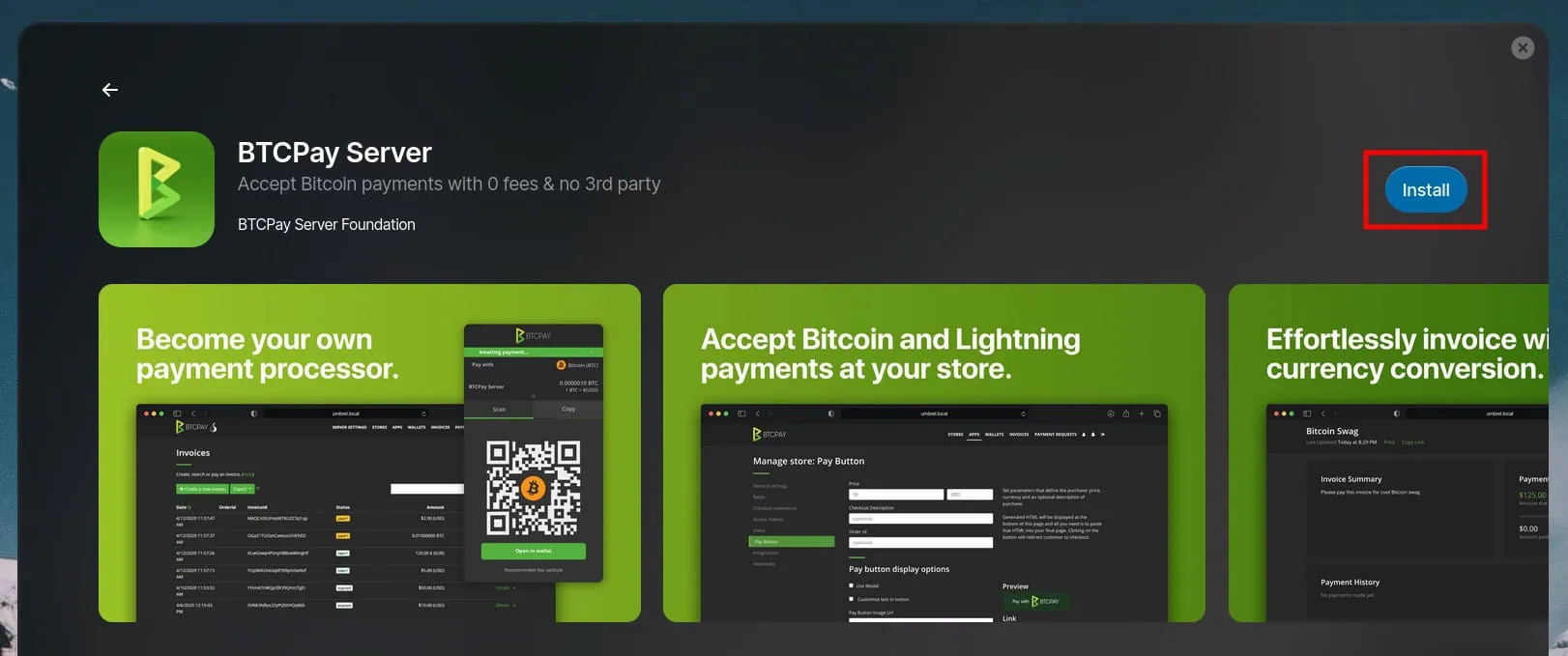 Umbrel-BTCPay-Server-App-Install